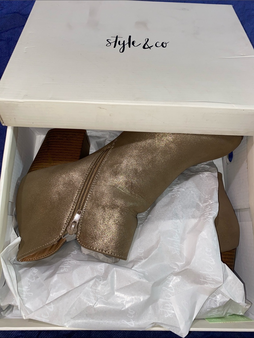 Style & Co. Shimmery Taupe Block Heel Ankle Booties